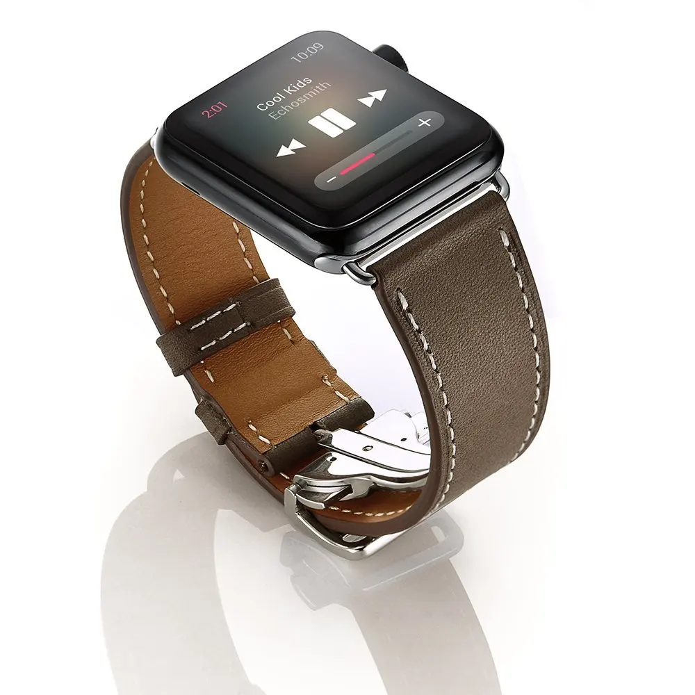 Ремешок из натуральной кожи для Apple Watch 44 мм 40 двойной тур 42 iwatch series 5 4 3 2 сменный