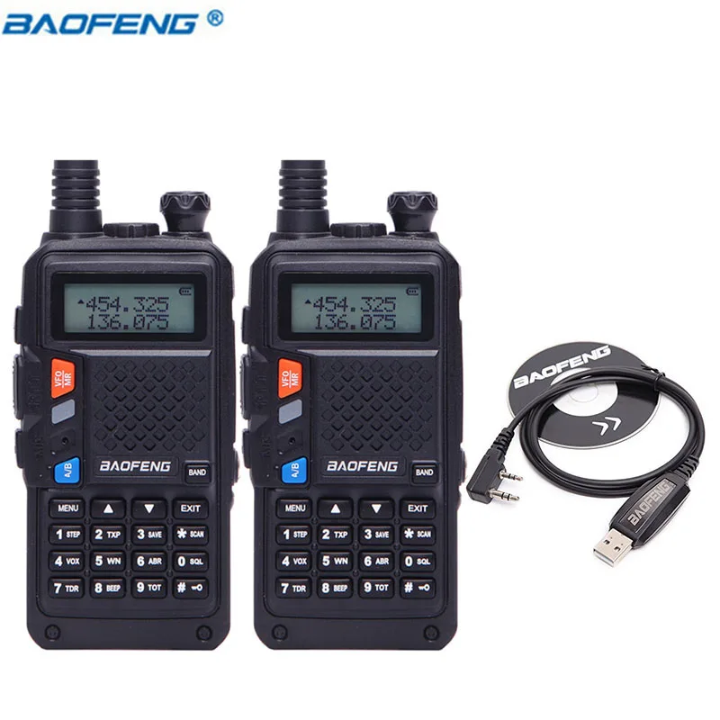 2 шт. BaoFeng BF-UVB3 Plus Walkie Talkie мощное радио CB трансивер 8 Вт 10 км длинный диапазон портативное радио для леса и города - Цвет: Add USB Cable