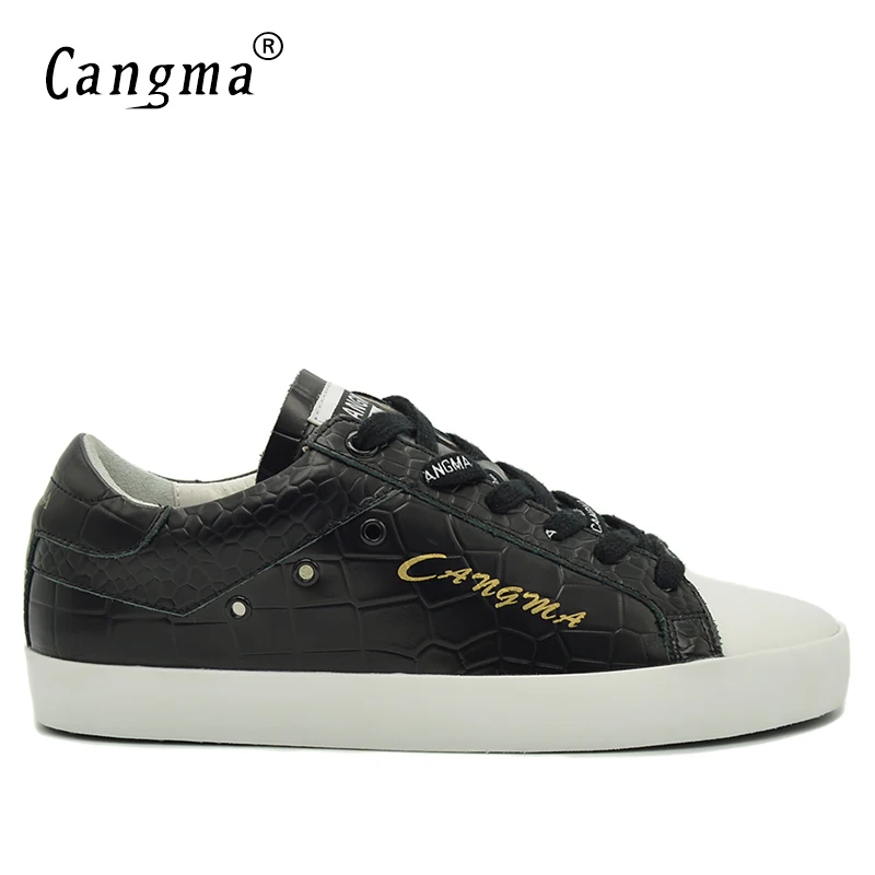 

CANGMA Durable Man Shoes Autumn Alligator Patent Genuine Leather Sneakers Men Deluxe Chaussures Hommes 34-48 Black Leisure Shoes
