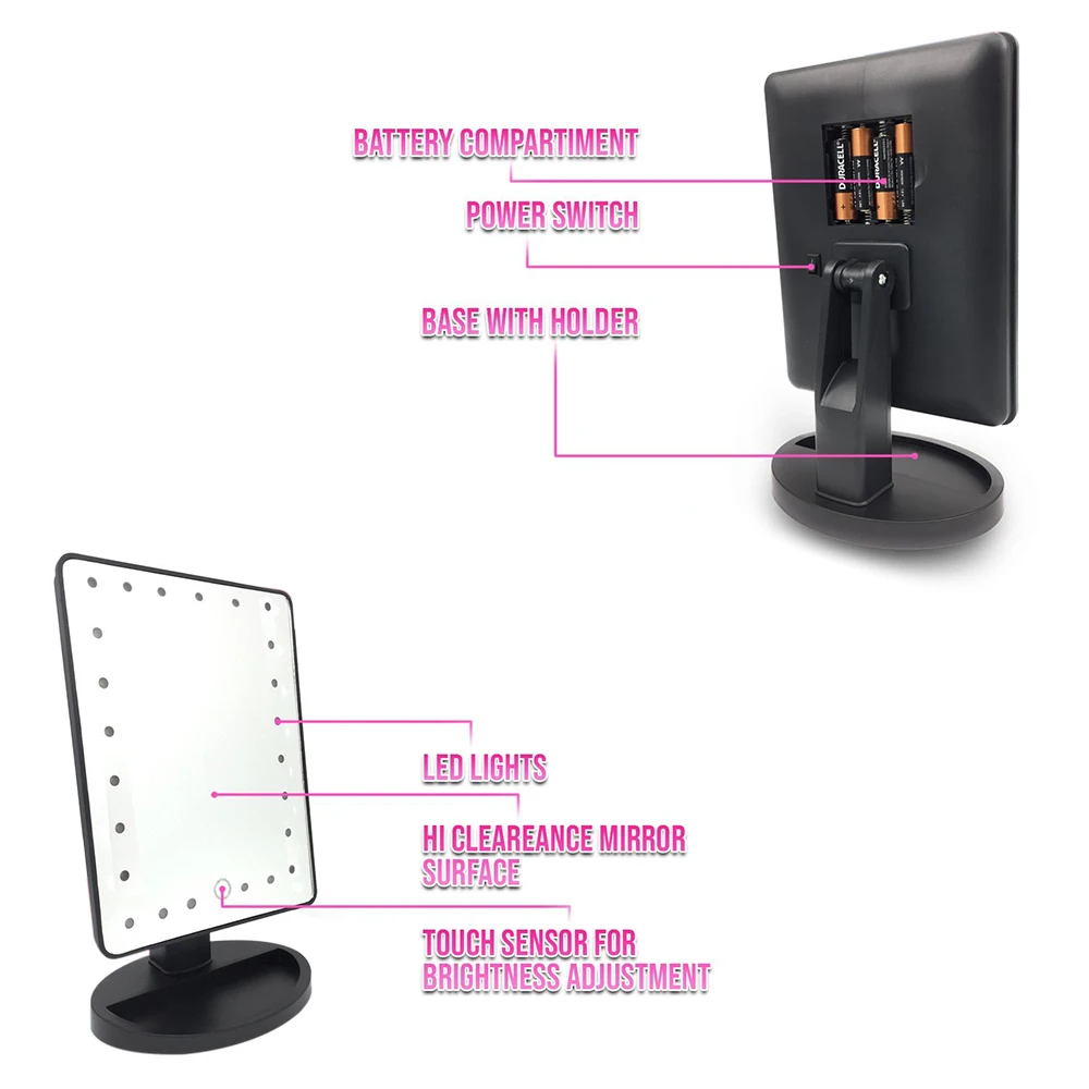 24 светодиодный s макияж зеркало тщеславие светодиодный сенсорный экран портативный Диммируемый косметическое зеркало регулируемый стол макияж зеркало косметическое