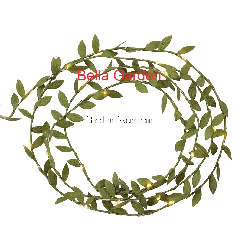 

tiny Green leaves garland fairy wire with mini led string light Battery Indoor Garland for Wedding party Christmas Decoration