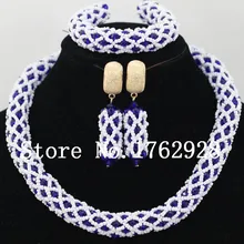 Привлекательные бусы ожерелье белые и синие хрустальные бусины свадебный ювелирный набор нигерийские Свадебные бусы Ювелирный Набор