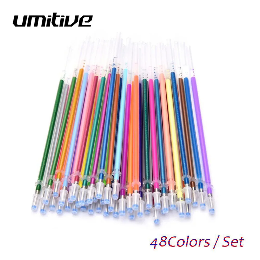 

Umitive 48 pcs/set Flash Ballpoint Gel Pen Highlighters Refill Color Full Shinning Refills For Adults Coloring Books Painting