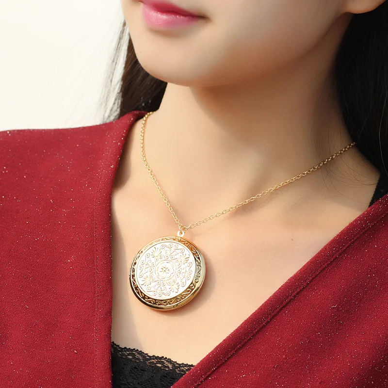 Zavorohin может положить кулон с фото ожерелье открывающиеся большие часы круглая форма коробка чокер фоторамка ожерелье ювелирные изделия для женщин