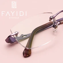 Металлическая оправа для очков без оправы для женщин, оптическая близорукость, дальнозоркость, компьютерная оправа для очков по рецепту, резной дизайн# F121