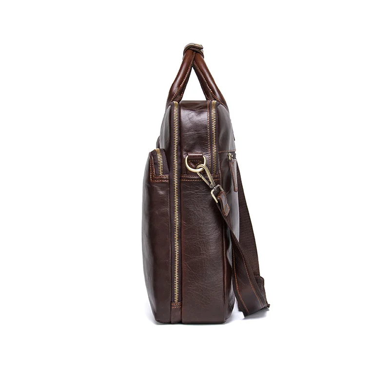 Деловой мужской портфель из натуральной кожи для ноутбука, большая вместительность, водонепроницаемая мужская сумка на плечо из коровьей кожи, винтажная сумка
