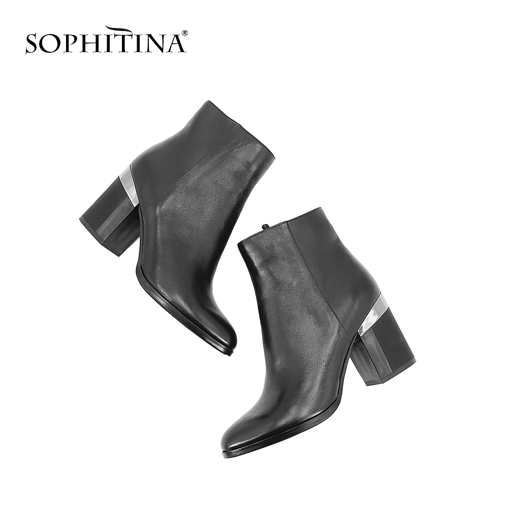 

SOPHITINA Basic Genuine Leather Elegant Lady Boots High Quality Soft Thick Heels Warm Ankle Boot Fashion Shoes Simple Style B44