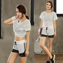 Женские спортивные белые черные топы с прорезями рубашки для йоги топы Спортивные Фитнес-Спорт футболки тренировочные Спортивная одежда для йоги