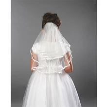 Белый цвет слоновой кости для девочек, фата для первого причастия, двухслойная аппликация, свадебная фата с цветочным узором для девочек, Fille, свадебная фата