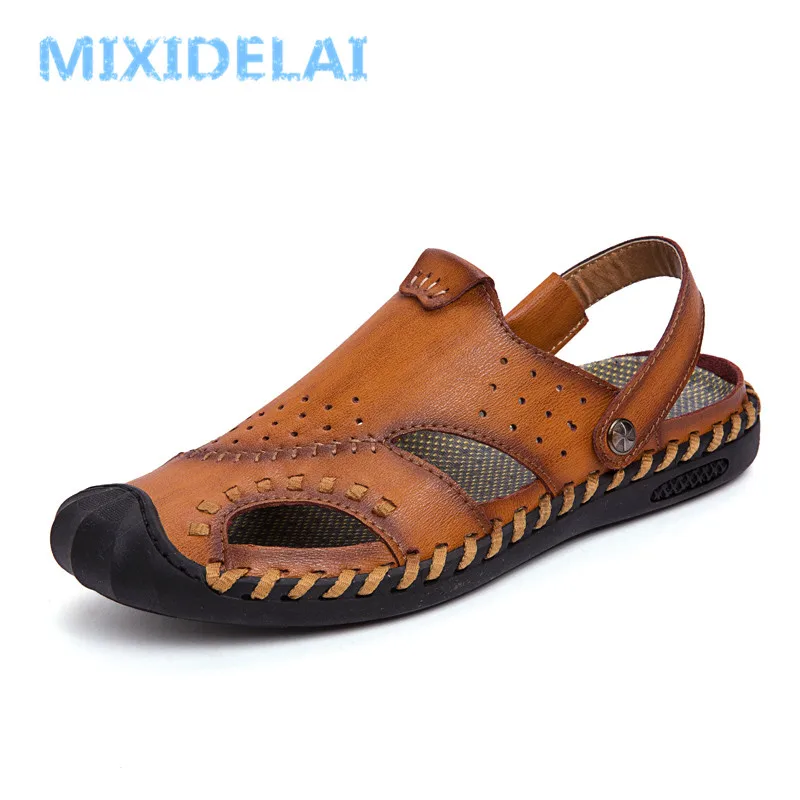

2019 Summer Sandals Men Leather Classic Roman Sandals 2019 Slipper Outdoor Sneaker Beach Flip Flops Men Water Trekking Sandals