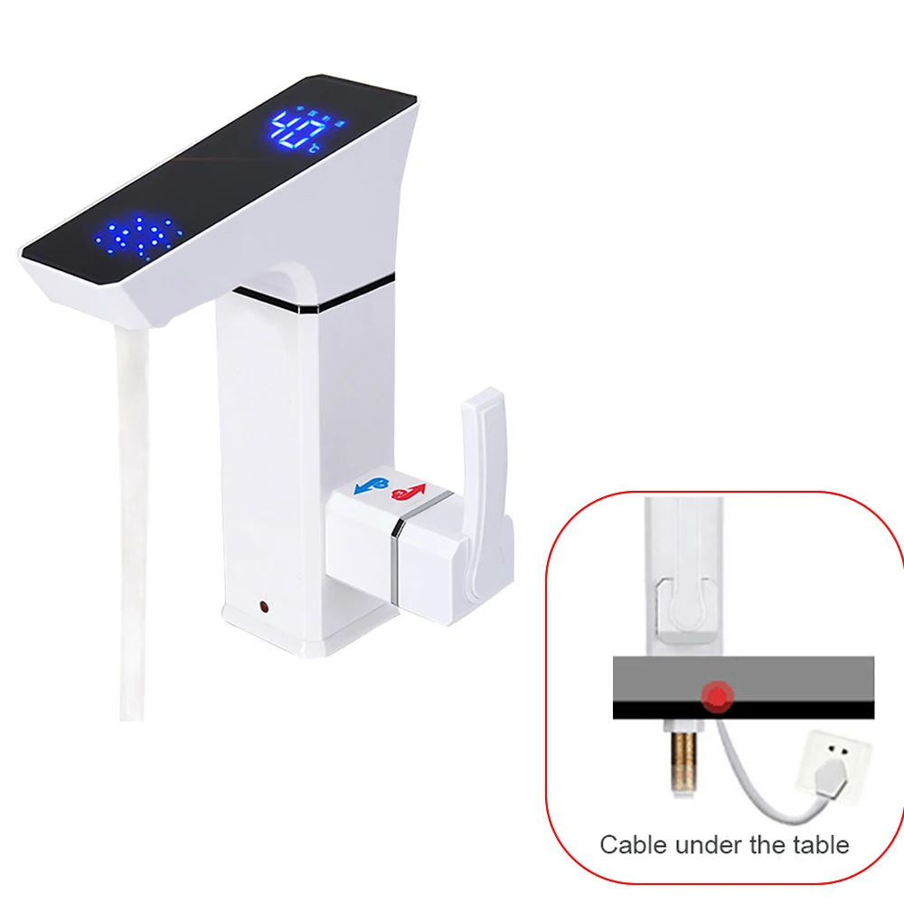 Дизайн 3000 Вт светодиодный дисплей температуры мгновенный проточный горячий кран кухонный Душ Электрический кран нагреватель горячей воды - Цвет: Cable under table