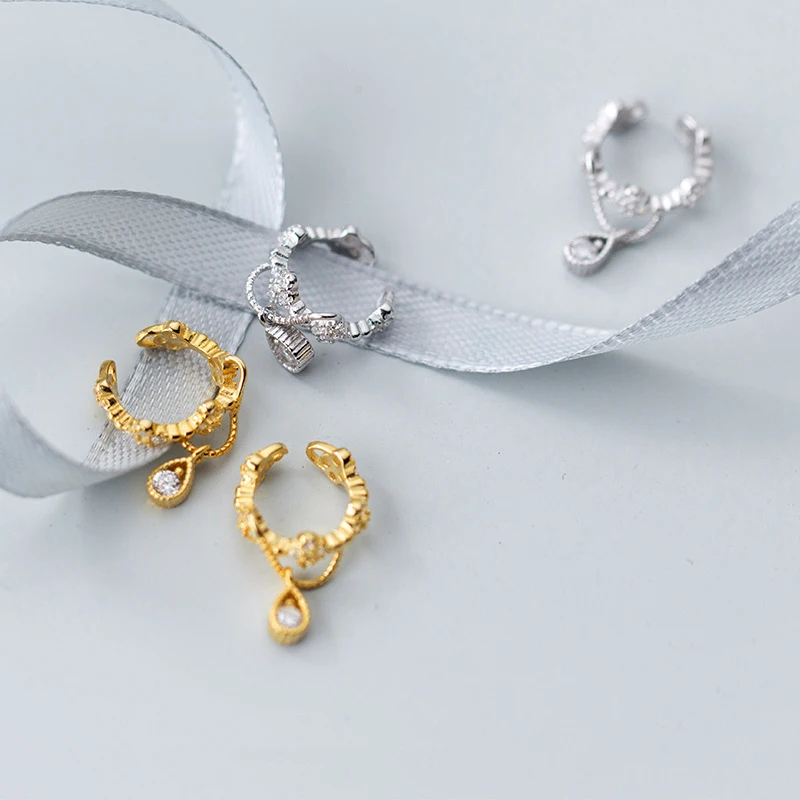 Серьги клипсы Peri'sBox 925 Серебряные стразы для женщин минималистичные серьги