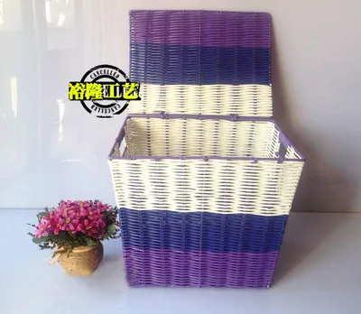 Plástico tejida canasta de colección de trapecio con tapa de