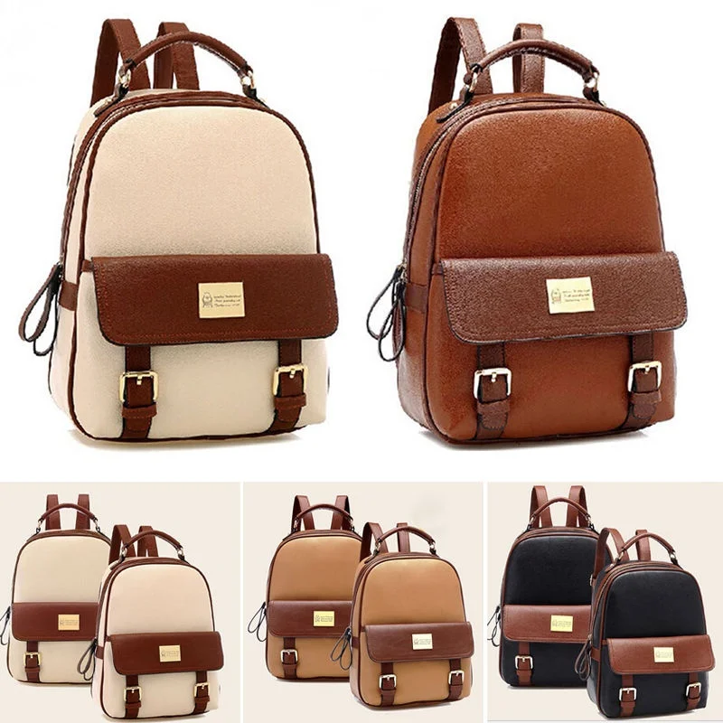 

Women PU Leather Backpack School Bag Teenager for Girls Student Book Bags Travel Bag Solid Color Female Preppy Style Backpack