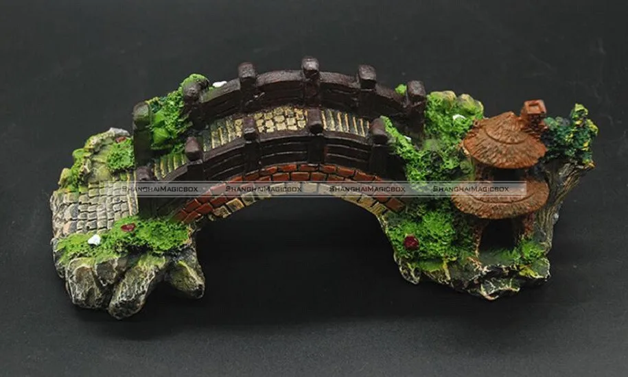 Aquarium Decoration Bridge Pavilion Tree for Fish Tank Resin Ornaments