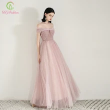 SSYFashion Новое милое бежевое розовое вечернее платье с вырезом лодочкой длиной до пола элегантные официальные платья для вечера встречи выпускников платья Vestido De Noche