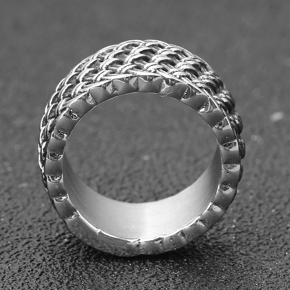 Fashion Gothic Weave Ring Punk Style Stainless Steel Jewelry 11mm Wide Mens Ring Dropshipping