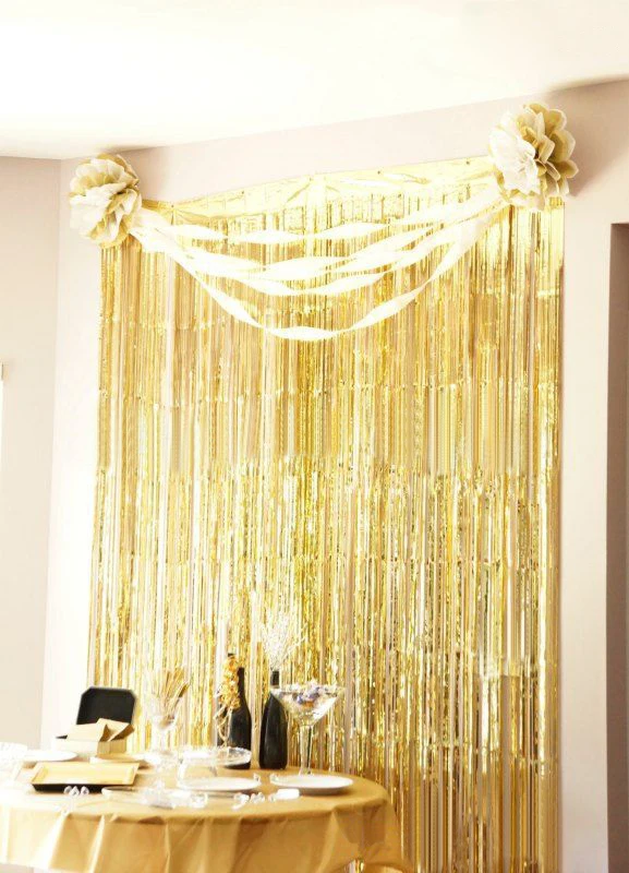 Metallic Gold Foil Fringe Curtain 3 ft. x 8 ft. Foil Party Background
