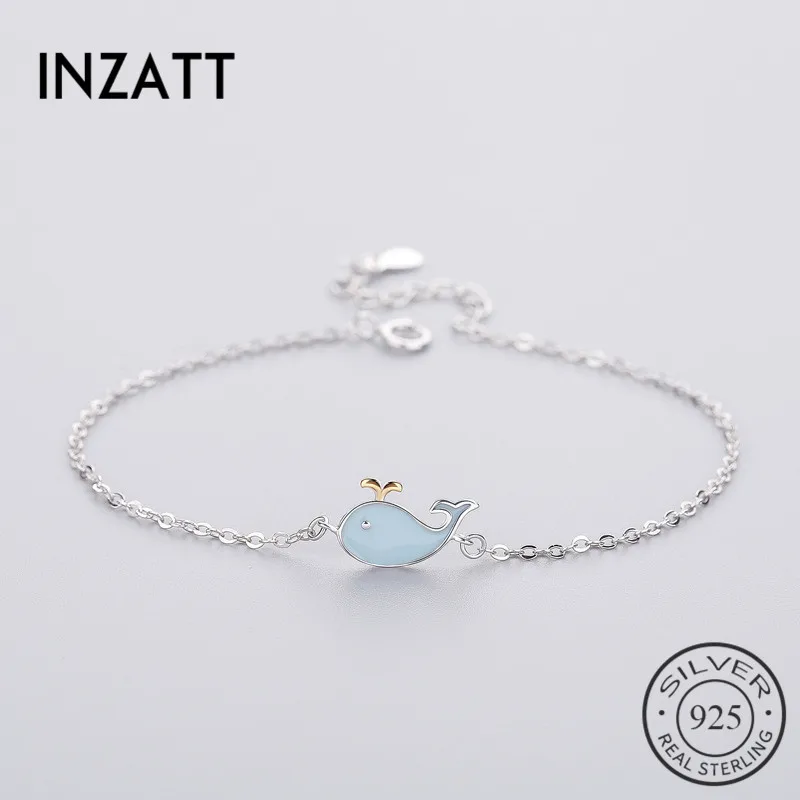 

INZATT Punk 925 Sterling Silver Cute Blue Whale Bracelet Enamel For Women Geometric Lady Summer Metal Chain Jewelry Party Gift