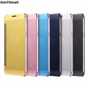 

Case For Samsung Galaxy A8 2018 Cover Smart Flip Window view plating Mirror Smooth For Galaxy A8 Plus 2018 Hard Case kimTHmall