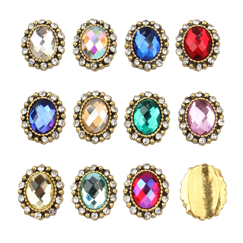 

New 10pcs Mix color Rhinestones Oval Alloy 3d Nail Art Decorations DIY Glitter Alloy Nails Tools Free Shipping