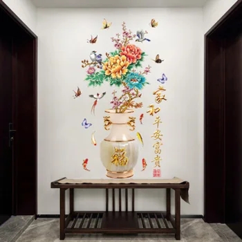 

Chinese Style Vase Flowers Birds Butterfly Wall Sticker Cabinet Window Glass Decor Wall Decals Office Home Decoration Wallpaper