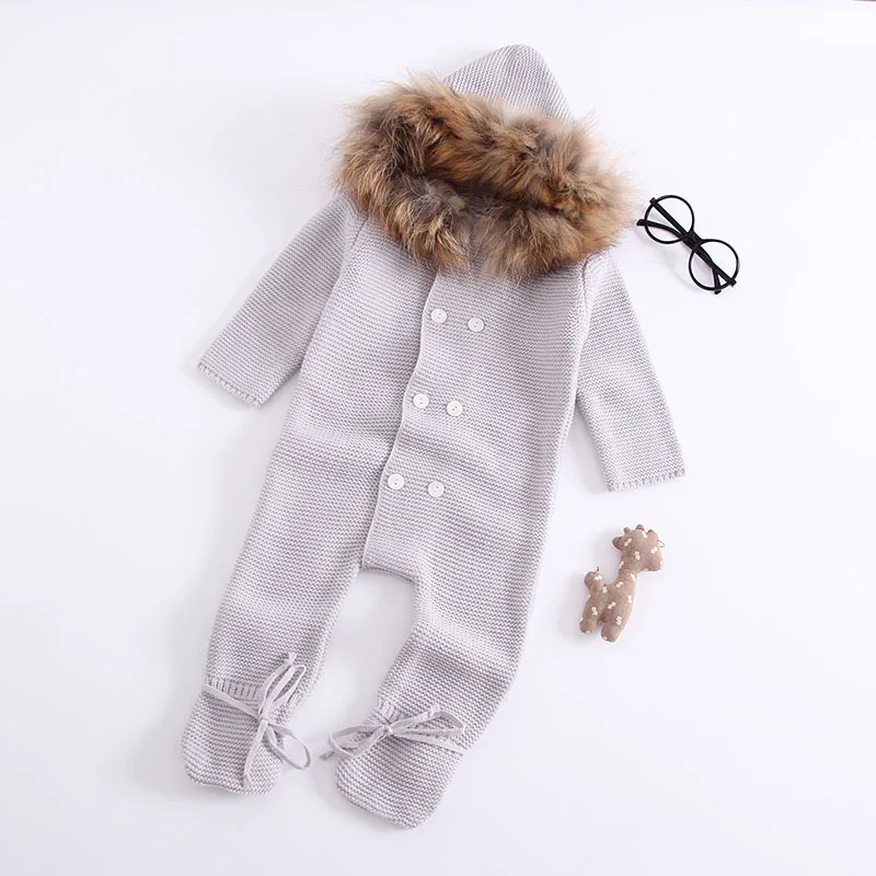 

Gray Autumn Baby One-piece Clothes Girls Rompers Clothing Infant Newborn Cotton Knitted Sweater Outfit Jumpsuit Buttons Kids