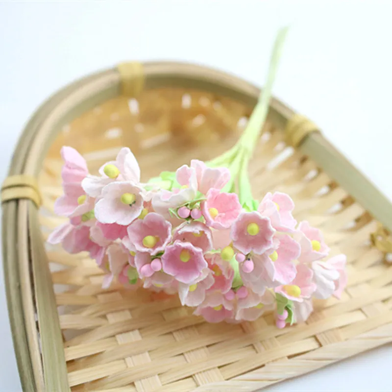 light pink 8 шт. DIY Мини Искусственный цветок розы бумажный букет Свадебный венок украшения аксессуары искусственный цветок - Цвет: light pink