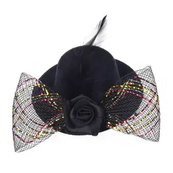 Заколка для волос с перьями, с цветочным бантом, черный мини-топ, шляпа, вечерние, Лолита, косплей, готика