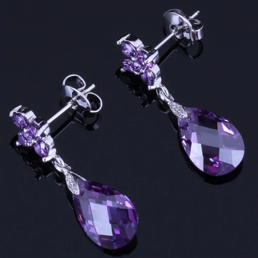

Exquisite Water Drop Purple Cubic Zirconia 925 Sterling Silver Drop Dangle Earrings For Women V1034