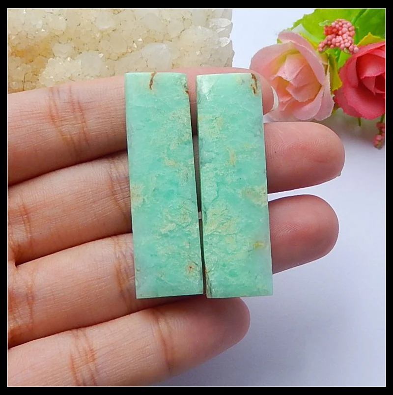 

SALE 2Piece Rectangle Natural Stone Chrysoprase Cabochon 42x12x5mm 10.7g Semiprecious stones fine jewerly jewelry accessories