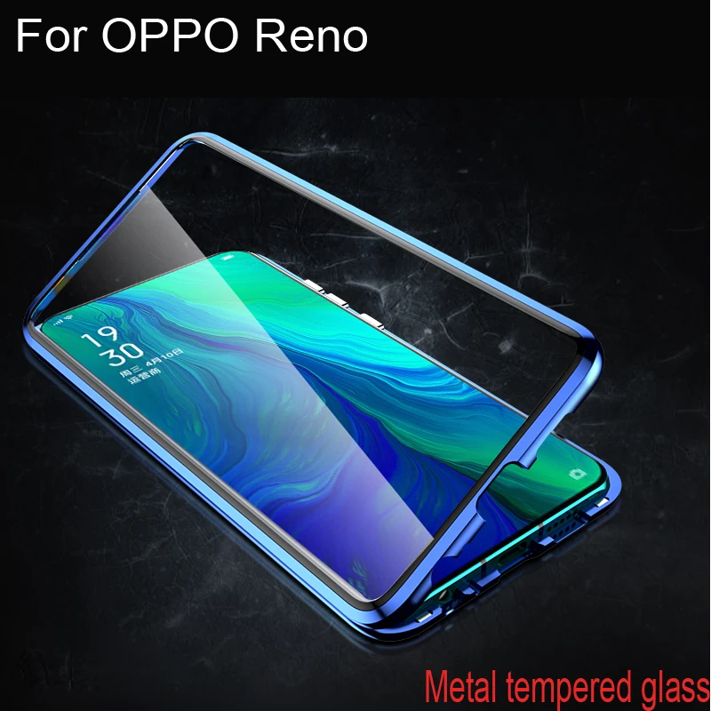 Роскошный Магнитный адсорбционный чехол для OPPO Reno, металлическая рамка, прозрачный чехол из закаленного стекла для OPPO Reno, Магнитный флип-чехол s OPPORENO