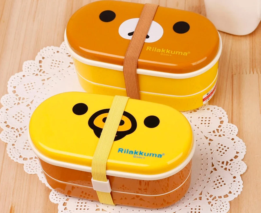 Мультфильм Rilakkuma 2 слоя Ланч-бокс Bento коробки контейнер для хранения продуктов японский стиль пластмассовая коробка для завтрака школы дети Ланч-бокс