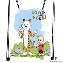 Пользовательские calvin-and-hobbes-12@ 01-походная сумка на шнурке милый рюкзак для детей(черная спинка) 31x40 см#180611-03-120