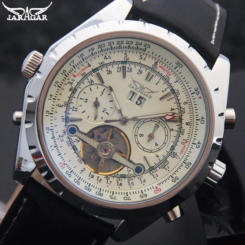 Homens de Luxo da Marca Pulseira de Couro Relógios de Pulso Nova Jaragar Tourbillon Homens Mecânicos Relógios Genuíno Preto Auto Data 2019