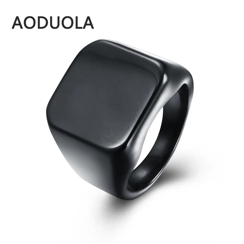 Titanium steel Cool Ring Black Gun color ring simple Square big size