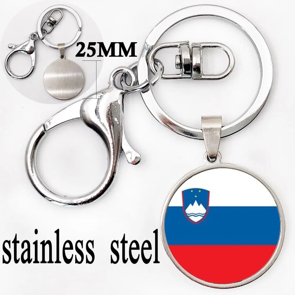 

Slovenia Flag Car Keychain Jewelry Silver Color Glass Art Photo Flag Key Chain Packet key Ring For Men Bag Gift
