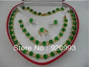 

free shipping free a***green fine stone necklace bracelet earring ring set