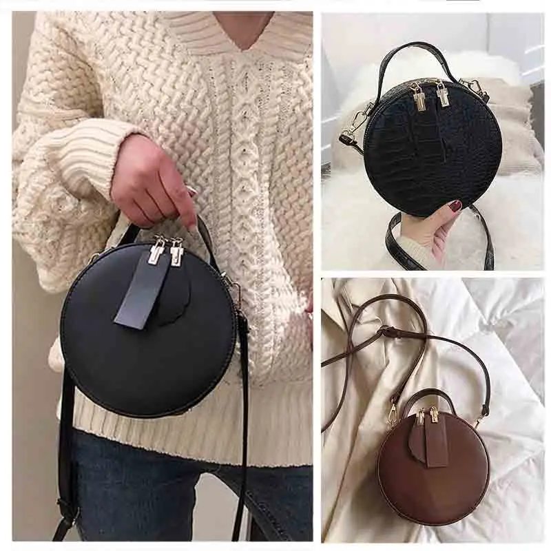 

Vintage Small Shoulder Messenger Bag Brand Crocodile Pattern Women Round Handbag Designer Ladies Fashion Evening Clutch 2019 New