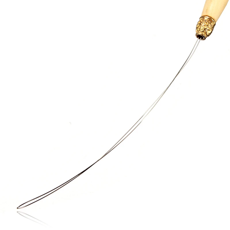 Иголка Threader деревянная ручка инструмента с железной проволокой крюк-удлинитель микрокольца, бусины петли
