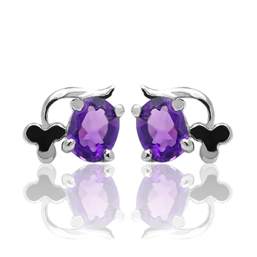 

Brincos Qi Xuan_Fashion Jewelry_Elegant Purple Stone Flower Earrings_S925 Solid Silver Fashion Earrings_Factory Directly Sales