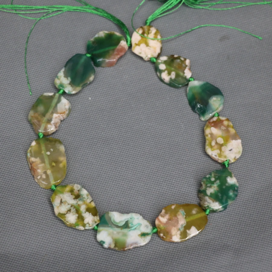 

14pcs/strand 1full Green Druzy Slab Slice Necklace Beads, Faceted DIY Gems Stone Connector, Beads Pendant 15.5inch Full Strand