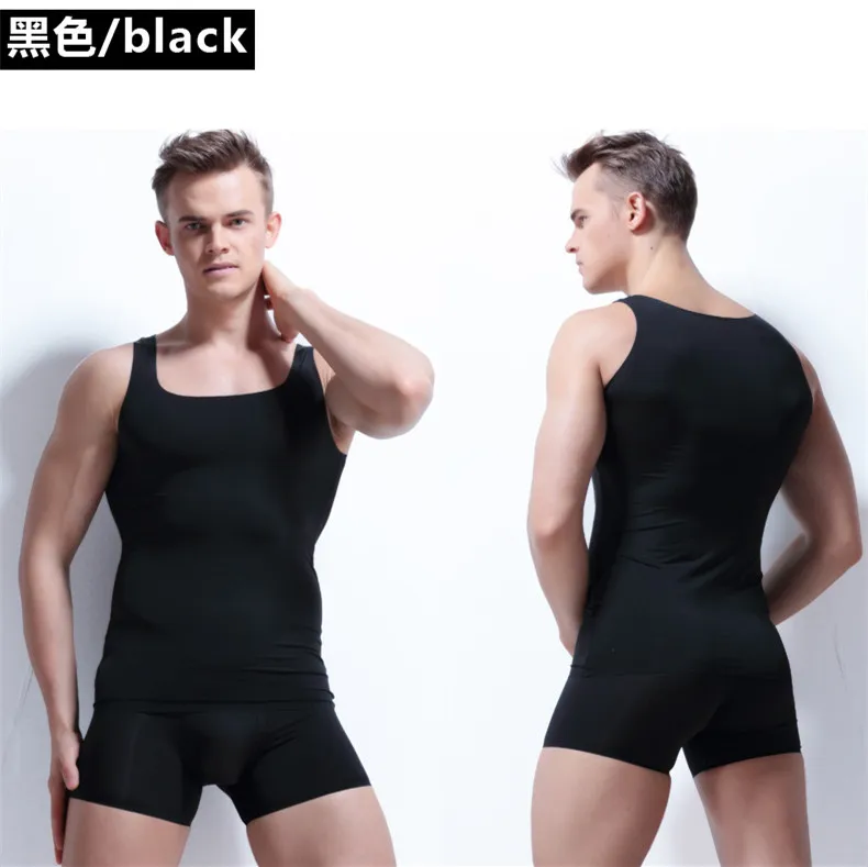 New arrival Summer Men Casual Milk Silk Tank Top and Boxers Set Mens High Elastic Slim Trackless