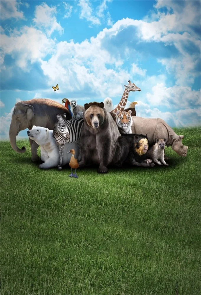 

Laeacco Grassland Bear Deer Animal Jungle Party Photography Backgrounds Customized Photographic Backdrops For Photo Studio