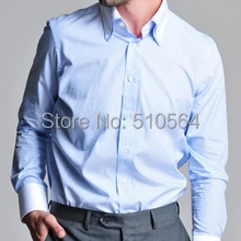 Мужская рубашка из хлопка на заказ, деловая повседневная мужская Тонкая рубашка светло-голубая рубашка с двойным воротником