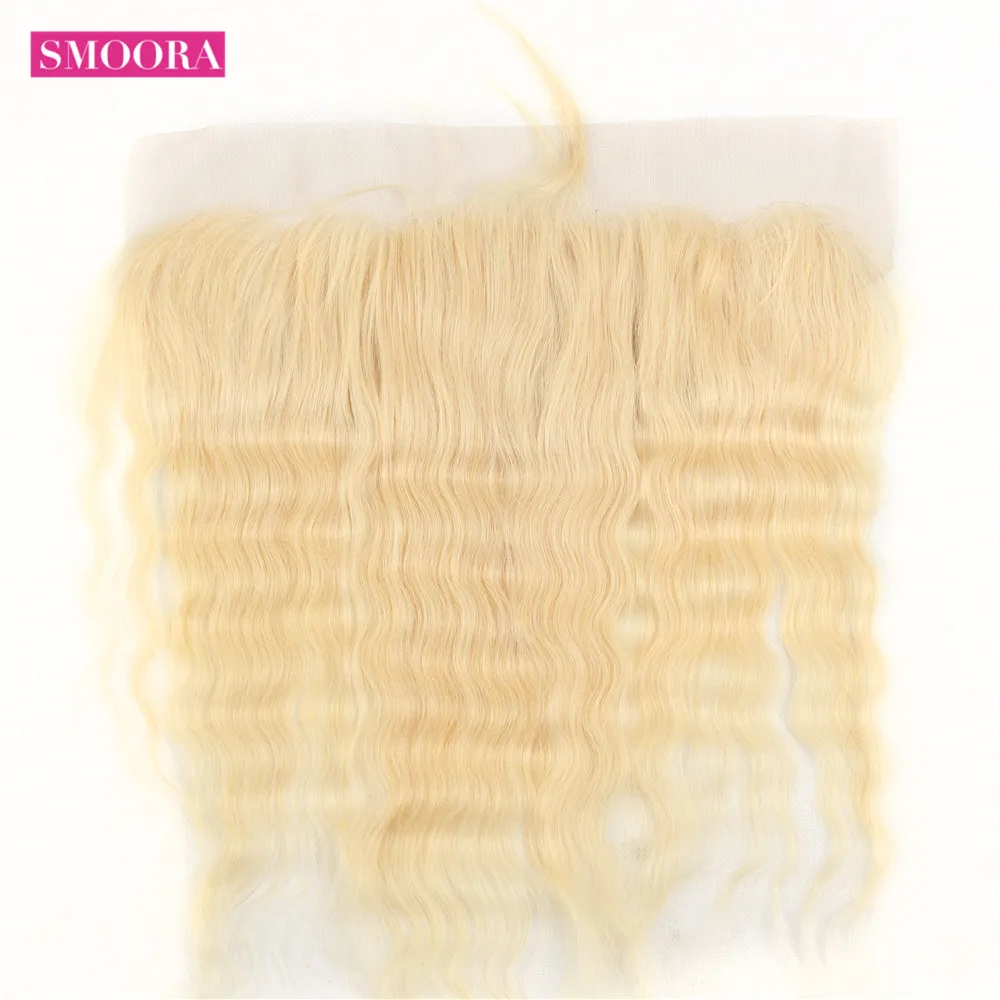 Smoora Brazilian Human Hair 613 Blonde Lace Frontal Closure 13x4 Free Part Remy Deep Wave Blonde Lace Frontal 130% Bleached Knot