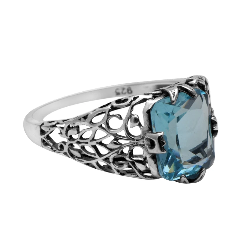 Szjinao processing custom antique jewelry replica blue aquamarine ring 925 sterling silver rings for women Wedding Souvenirs