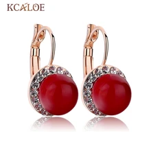 Red Coral Earrings Round Ball Natural Stone Wedding Bride Jewelry Crystal Cubic Zirconia Pendientes De Coral Rojo Earrings