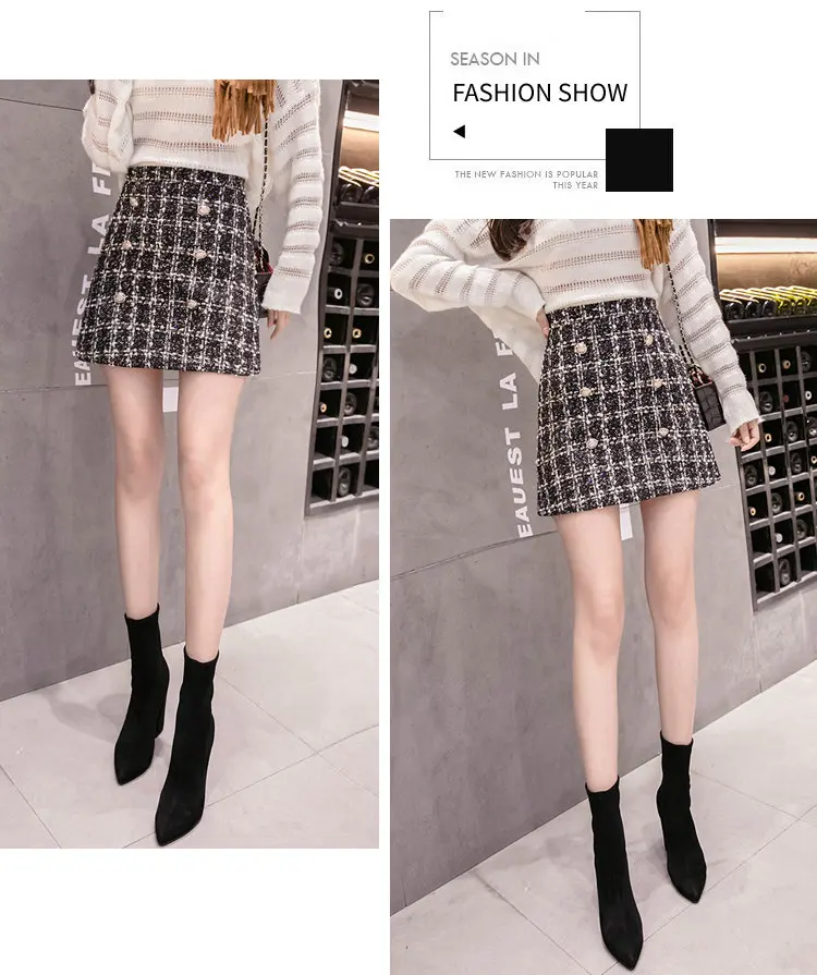 Vintage Plaid Women Skirt Winter 2019 New Fashion High Waist Skirt Ladies Woolen Skirts Jupe Femme Hiver Faldas Mujer Moda (8)