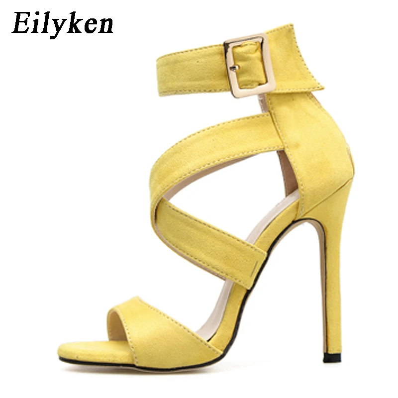 Eilyken/Новинка года; Летние босоножки; классические женские босоножки на ремешке с пряжкой; босоножки для вечеринок на тонком каблуке 11 см; цвет желтый, фиолетовый; Size35-40